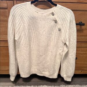 LOFT Women's Ivory Sweater with Embellished Buttons